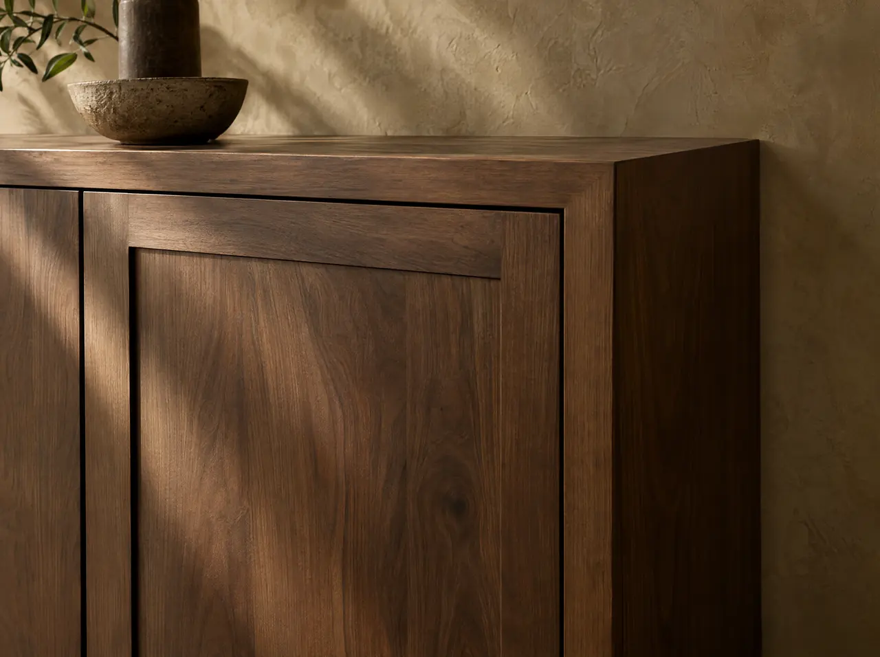 Inset cabinet door in American walnut