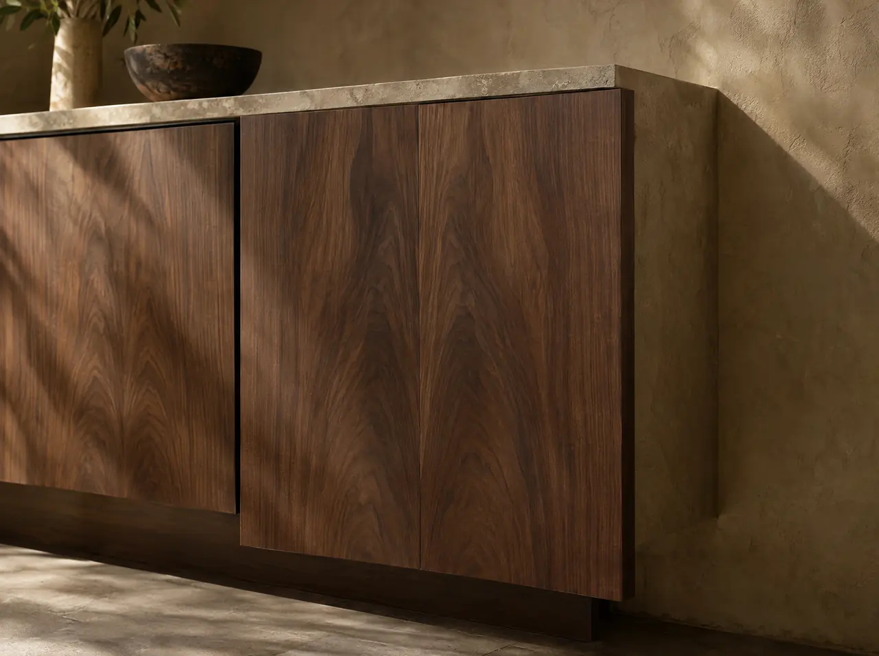 Slab cabinet door in American walnut