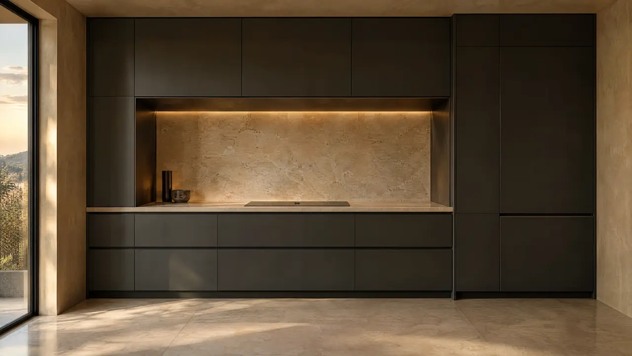 Concept visualization: a handleless kitchen with an integrated refrigerator